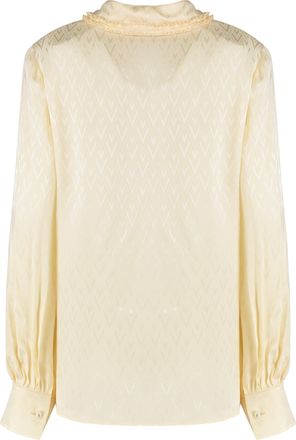 Valentino Garavani Womens Toute La V Silk Ruffle Shirt Cream