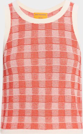 Guest In Residence Gingham Knit Tank Top