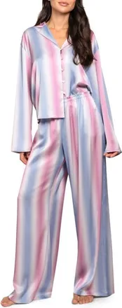 Midnight Bakery Stripe Satin Pajamas in Blue/Pink at Nordstrom, Size X-Small