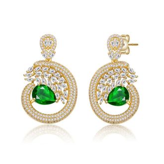 Rachel Glauber 14K Gold Plated with Emerald Green Pear-Shaped Cubic Zirconia Drop Earrings
