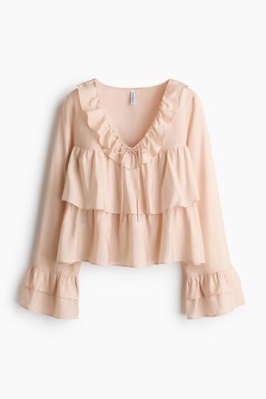 H&M Bluse mit Volants - Hellbeige
