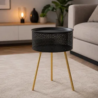 Dmora Mesa De Centro Mukall, Contenedor, Un Compartimento, Tapa Levantable, 35x35x50h Cm Negro