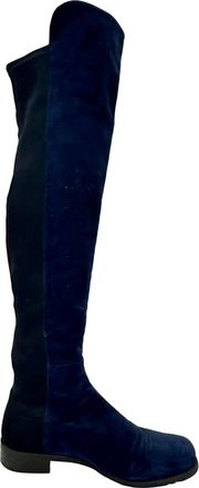 Stuart Weitzman Knee Length Boots in Navy Blue Suede