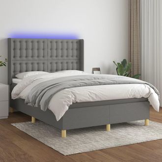 vidaXL Vidaxl - Cama Box Spring Colch&oacute;n Y Luces Led Tela Gris Oscuro 140x190 Cm
