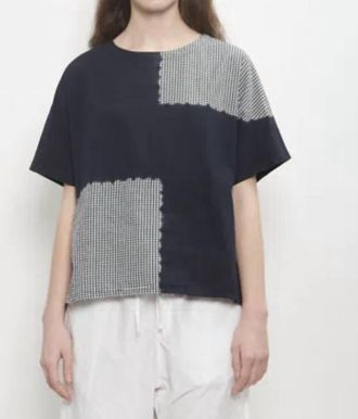 Suzusan Womens Cotton Gingham Check Woven T-Shirt In Black / Black