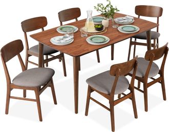 Best Choice Products 7-Piece Mid-Century Modern Upholstered Dining Set, Wooden Table w/ 6 Chairs