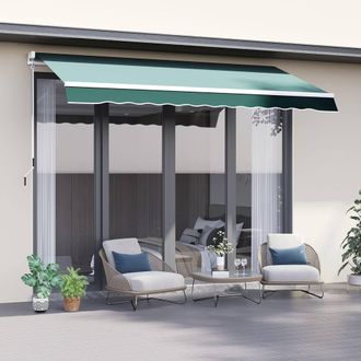 OUTSUNNY Garden Sun Shade Canopy Retractable Awning in Green