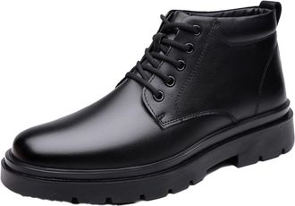 Generic MenS Winter Faux Leather Lace-Up Ankle Boots, Round Toe Non-Slip Walking Boots, Comfortable Casual Work Sneakers,Black,12.5 UK