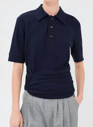 Victoria Beckham Twist Detail Polo Top In Navy