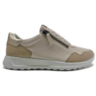 Ecco Ecco Flexure Runner 292453 Full Grain Leather Womens Low Top Trainers - Beige Limestone Pure White Gold - Size:UK 5-5.5