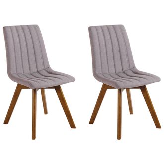 Beliani Beliani - Conjunto De 2 Sillas De Comedor Gris Pardo Tela De Poli&eacute;ster Patas De Madera Maciza Oscura Acolchado Respaldo Curvo Calgary
