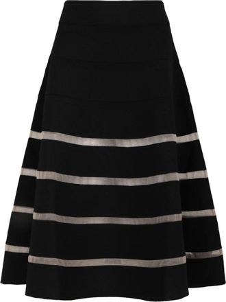 Balmain Gebreide Midi Rok met Streepdetail - Dames - Midirokken - Zwart - S - Leer - Rokken