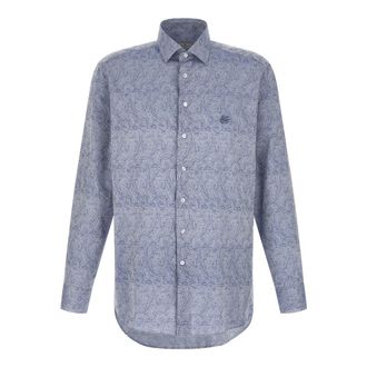 Etro Overhemden, Heren, Blauw, 2Xl, Katoen, Paisley Jacquard Katoenen Overhemd