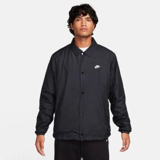 Nike Club Coaches Jacket Mens Black Snap Front Long Sleeve Active KFC600
