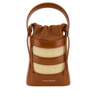 Alexander McQueen Alexander Mcqueen Two-Tone Leather And Raffia Mini The Rise Bucket Bag
