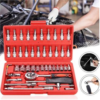Trade Shop Trade Shop - Set Kit 46 Pezzi Chiavi A Bussola Con Cricchetto 1/4 Cacciavite Esagonale Tubo