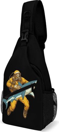 Generic Vintage Diver And Shark Unisex Shoulder Bags Casual Crossbody Chest Bag Sling Backpack for Hiking Cycling Travel