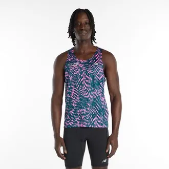 New Balance Uomo London Edition RC Essential Printed Singlet in Rosa, Maglia di Poliestere, Taglia L