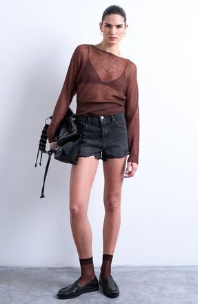 Topshop Distressed Denim Cutoff Shorts in Black at Nordstrom, Size 10 Us
