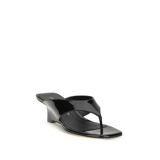 Stuart Weitzman Womens Black Calf Leather Bos Taurus Wedge Sandals