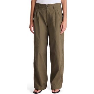 Madewell The Everyday Pleated Cotton Poplin Trousers in Faded Ivy at Nordstrom, Size 16