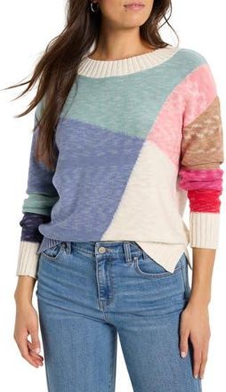 Nic+Zoe Color Crossing Colorblock Cotton Blend Sweater in Blue Multi at Nordstrom Rack, Size Xx-Large