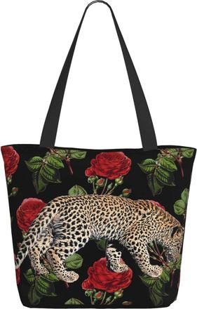 AOOEDM Flowers Rose And Leopard Ladies Shopping Bag 13x11x7in.The Perfect ValentineS Day Gift.It Is The Best ValentineS Day Gift For Mom, Daughter, Wife,Etc