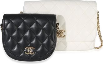 Chanel White Black Quilted Lambskin Small Side Packs Flap Bag