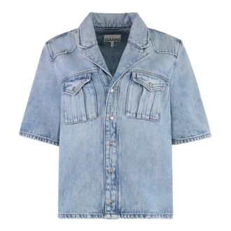 Ganni Overhemden, Dames, Blauw, M, Denim, Denim Shirt met Voorflapzakken
