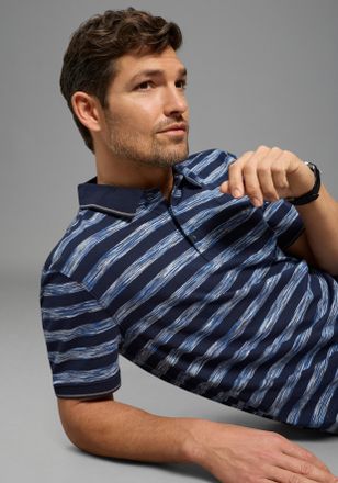 Man's World Poloshirt MANS WORLD Neue Kollektion, Herren, Gr. 4XL (68/70), blau, grau ge, Single Jersey, Obermaterial: 100% Baumwolle, geringelt, normal, angesetz