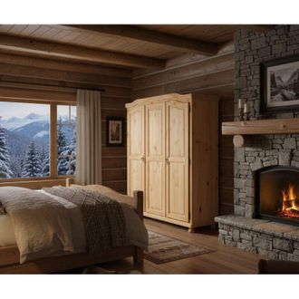 Dmora Dmora Armoire &Agrave; Trois Portes Battantes En Pin Massif, Coloris Ch&ecirc;ne, 150 X 180 X 56 Cm