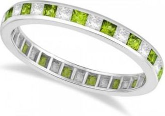 Allurez Princess-Cut Peridot & Diamond Eternity Ring 14k White Gold (1.26ct)