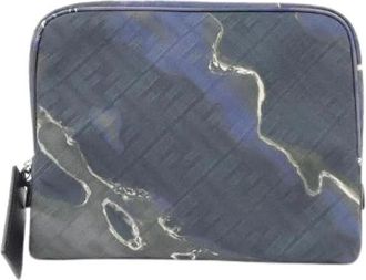 Fendi Pre-owned Coated Canvas Leather Pouch - Dames - Vintage Clutch - Blauw - ONE Size - Leer - Vintage