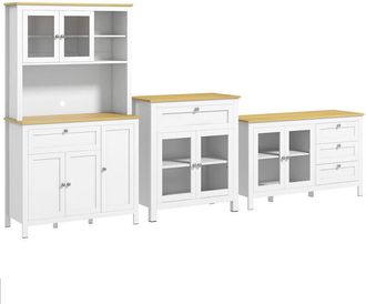 HOMCOM Homcom - Conjunto De 3 Armarios Moderno Juego De 1 Alacena De Cocina 1 Aparador De Cocina 1 Armario Auxiliar 100x40x180 Cm 80x40x90 Cm 120x40x70 Cm