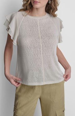 DKNY Seamed Raglan Sleeve Mixed Media T-Shirt in Coconut at Nordstrom, Size X-Large