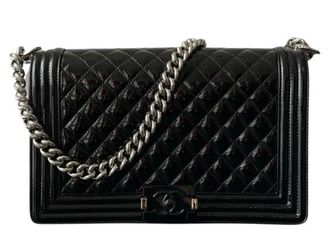 Chanel Black Patent Quilted Boy Bag Size 37