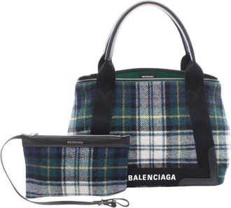 Balenciaga Pre-owned Balenciaga Plaid Wool Navy Cabas S Ladies PZXF2K3GR0M2X8KU