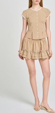 Wayf Aria Gingham Crop Button-Up Top in Tan at Nordstrom, Size X-Large