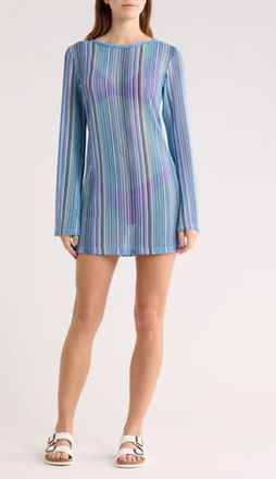 Abound Stripe Crochet Bell Sleeve Cover-Up Dress in Blue Stripe Multi at Nordstrom Rack, Size X-Large