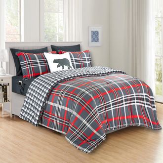 Elegant Comfort 8-Pc Plaid Reversible Comforter Set, Includes Double Sided Storage Pockets Sheet Set