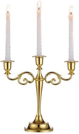 OEM Juego De 3 Portavelas De Aleaci&oacute;n De Zinc Dorado, Ideales Para La Decoraci&oacute;n De Hoteles Y Restaurantes