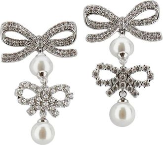 Self Portrait Double Bow Pearl Earrings - Dames - Oorbellen - Grijs - ONE Size - Accessoires