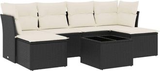vidaXL Vidaxl - Set De Comedor De Jard&iacute;n 7 Pzas Y Cojines Rat&aacute;n Sint&eacute;tico Negro