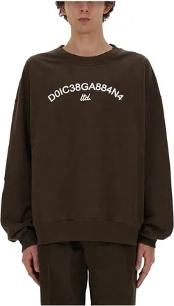 Dolce & Gabbana Felpa Girocollo Scritta Frontale - Heren - Sweatshirts - Bruin - S - Hoodies & sweatvesten