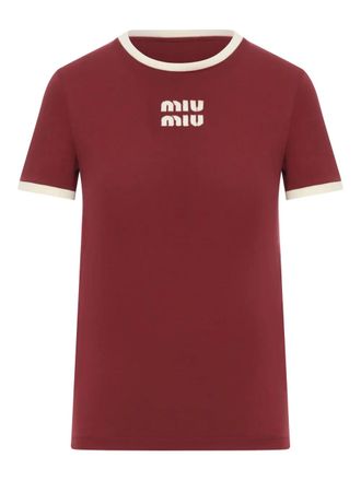Miu Miu T-shirt con rifinitura a contrasto - Rosso