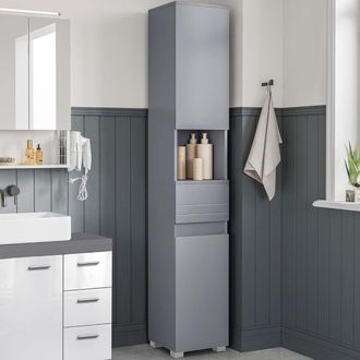 Vasagle Tall Narrow Bathroom Cabinet with Drawer & Shelves in Grey