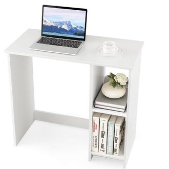 Costway Costway - Scrivania per Computer in Legno, Scrivania con 2 Ripiani per Ambienti Piccoli, Scrivania Moderna e Salvaspazio da Casa e Ufficio, Bianco