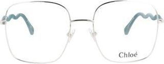 Chlo&eacute; Core 55mm Square Optical Glasses in Silver Green Transparent at Nordstrom Rack