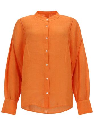 120% Lino Linen Mandarin Collar Wide Blouse
