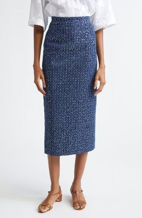 Michael Kors Sequin Embellished Pencil Midi Skirt in Indigo/Silver at Nordstrom, Size 12